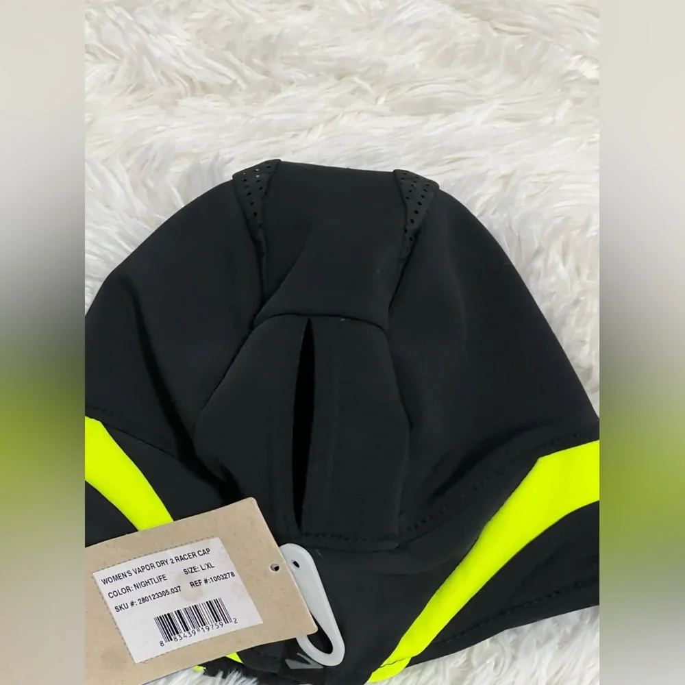 Brooks Women’s Vapor Dry 2 Racer Running Cap Hat Black Neon Yellow L/XL NWT